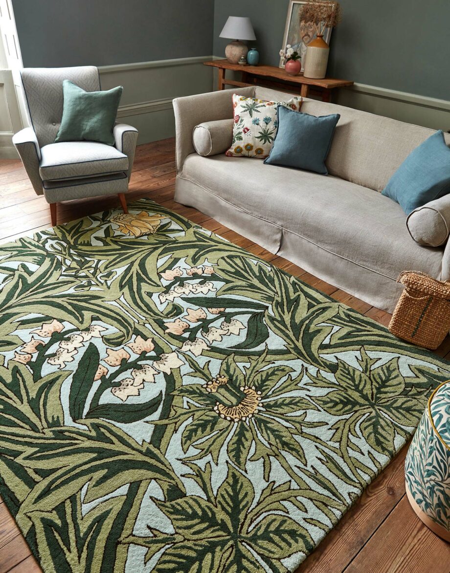 Morris & Co Rug, Bluebell Leafy Arbour Green 127607